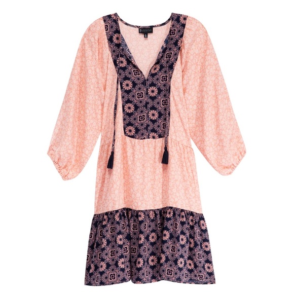 NEW bobeau Coral Babydoll Dress with Tie Tassels - Picture 4 of 9